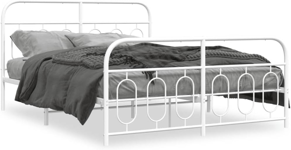 White King Size Metal Bed Frame with Platform Storage, Modern Rectangular Steel Frame for Bedroom, Durable Sturdy Construction and Easy Assembly, Smooth Matte Finish