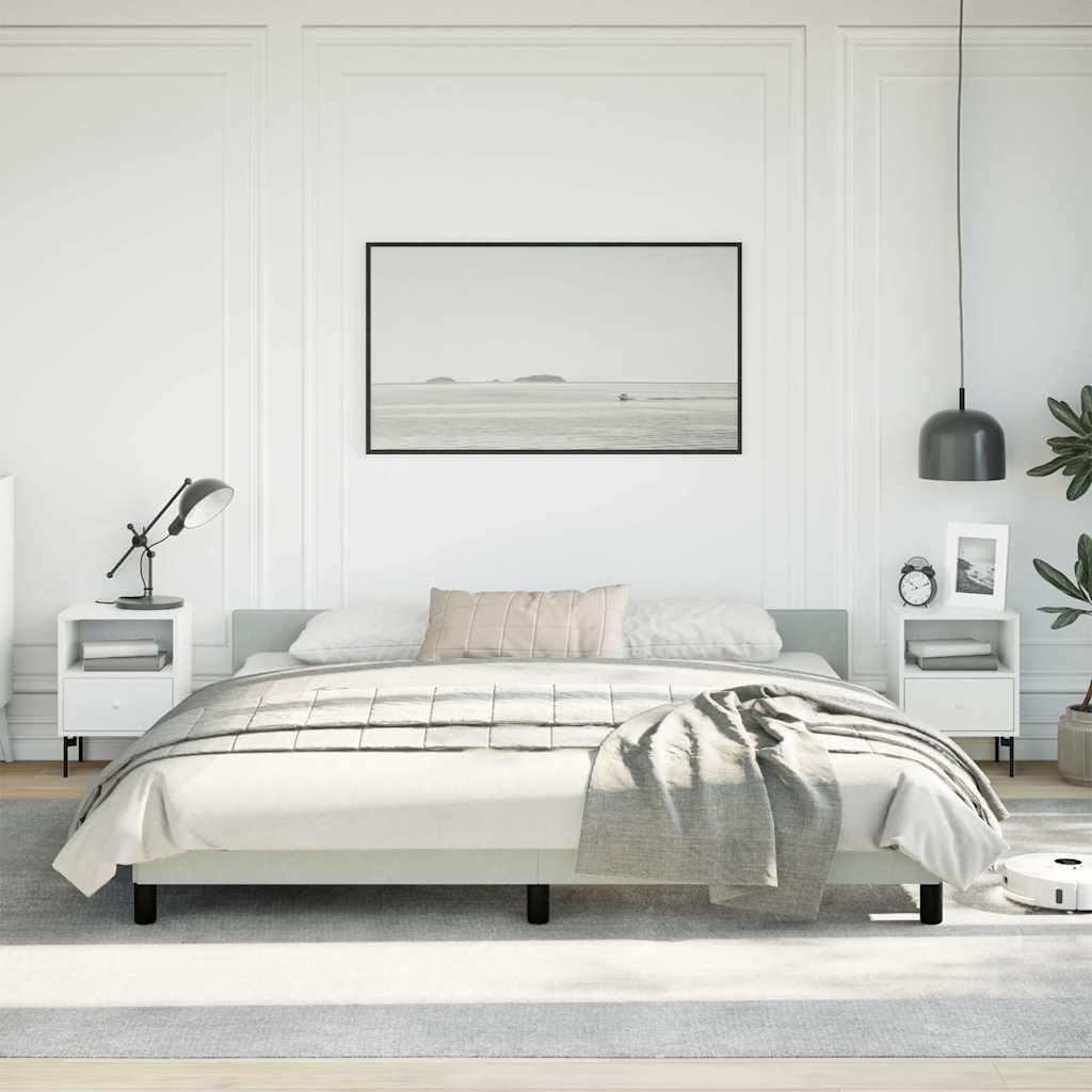 King Size Bed Frame with Headboard Light Grey Velvet Upholstered Platform Bed Frame Modern Minimalist Design Sturdy Engineered Wood Structure for Bedroom