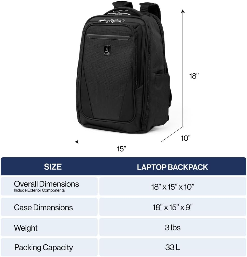 Travelpro Maxlite Lightweight Laptop Backpack, Fits 15' Laptop & 11' Tablet, Water-Resistant, 18-Inch — Black