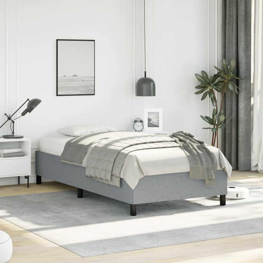Twin XL Bed Frame Light Gray Polyester Upholstered Platform Bed with Sturdy Engineered Wood Construction for Modern Bedroom Furniture Adults and Teens