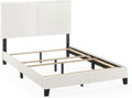 Upholstered Bed Frame Full Size, Modern Platform Bed with PU Leather Headboard & Wood Slat Support, Easy Assembly, Sturdy Bedroom Furniture (White)