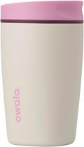 Owala SmoothSip Slider Insulated Stainless Steel Coffee Tumbler, Reusable Iced Coffee Cup, Hot Coffee Travel Mug, BPA Free 12 oz, Pink/Tan (Daybreak) (Pack of 8)