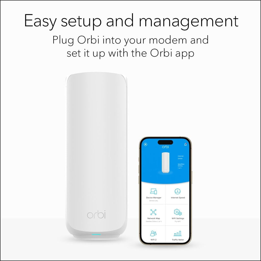 NETGEAR Orbi 770 Series Tri-Band WiFi 7 Mesh Network System (RBE773) - Router + 2 Satellite Extenders, Security Features, Up to 11Gbps, Covers up to 8,000 sq. ft., 100 Devices, 2.5 Gig Internet Port