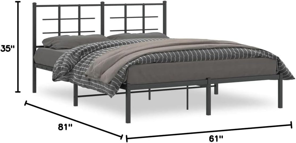Metal Bed Frame with Headboard Steel Platform Bed Frame Black 59.1'x78.7' Underbed Storage Space Sturdy Bedframe for Bedroom Guest Room