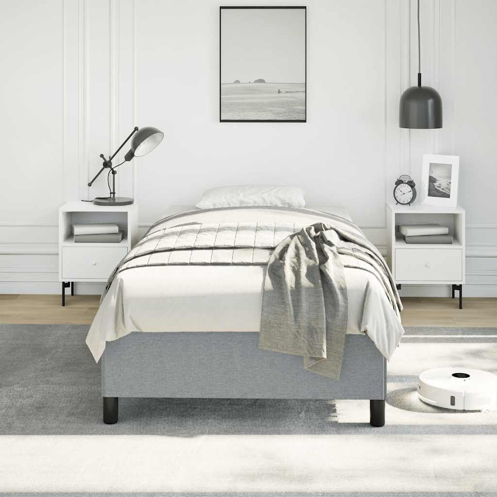 Twin XL Bed Frame Light Gray Polyester Upholstered Platform Bed with Sturdy Engineered Wood Construction for Modern Bedroom Furniture Adults and Teens