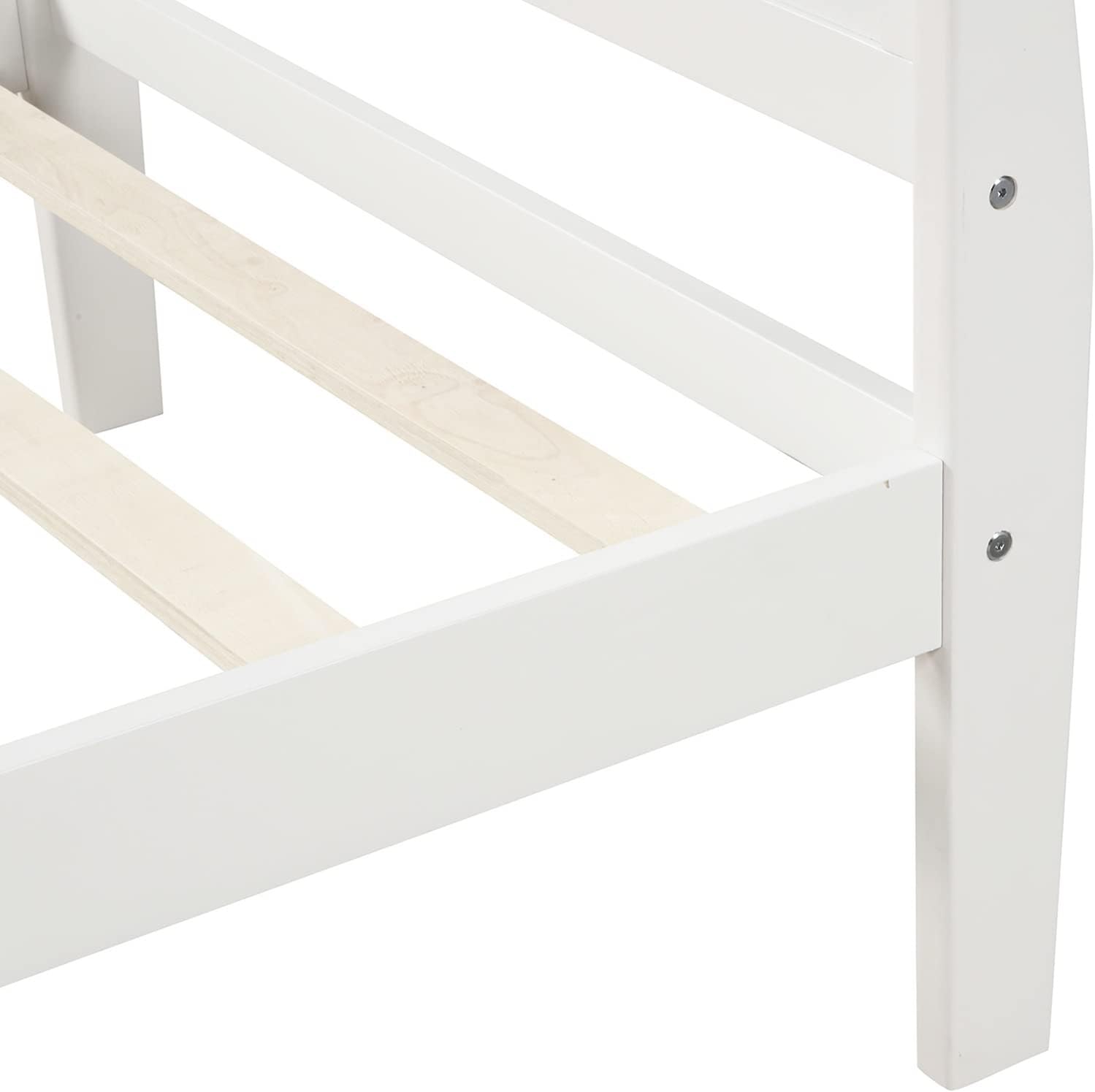 Twin Bed Frame, Twin Bed Headboard Wood Platform Bed White Twin Easy Assembly Bedroom Decor Set Noise Free