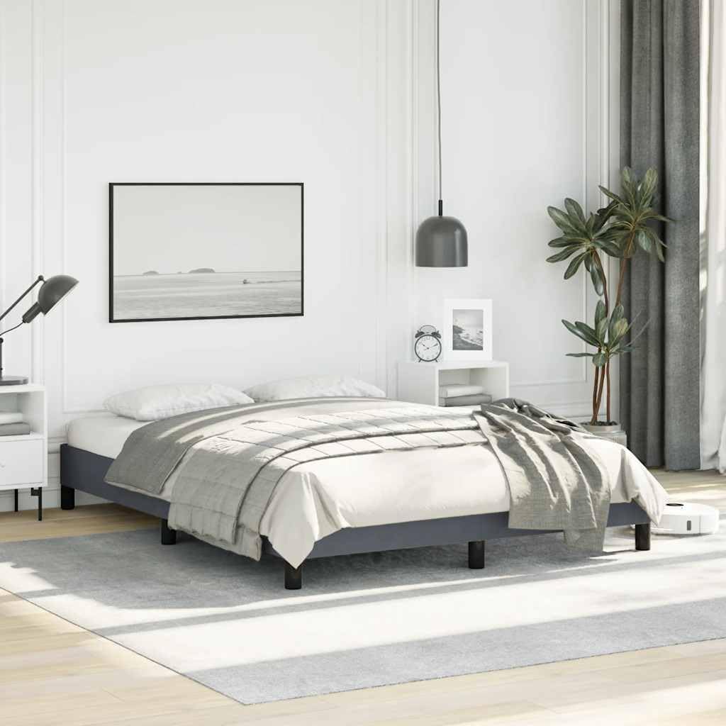 Full Upholstered Platform Bed Frame Dark Gray Velvet Modern Bedframe with Slatted Base No Box Spring Needed Sturdy Bedroom Furniture
