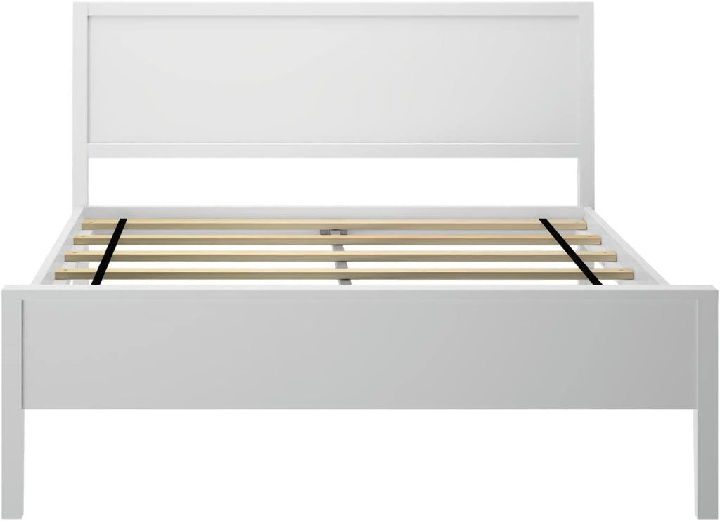 Max & Lily Full Bed, Solid Wood Full Bed Frame with Panel Headboard, Kids Full Bed with Wood Slat Support, No Box Spring Needed, White