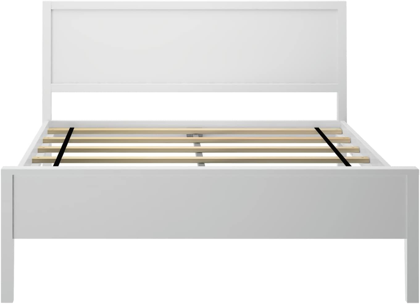 Max & Lily Full Bed, Solid Wood Full Bed Frame with Panel Headboard, Kids Full Bed with Wood Slat Support, No Box Spring Needed, White