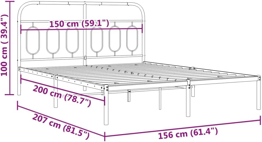 King Bed Frame White Metal Platform Bed Frame with Storage Space Modern Rectangular Design for Bedroom