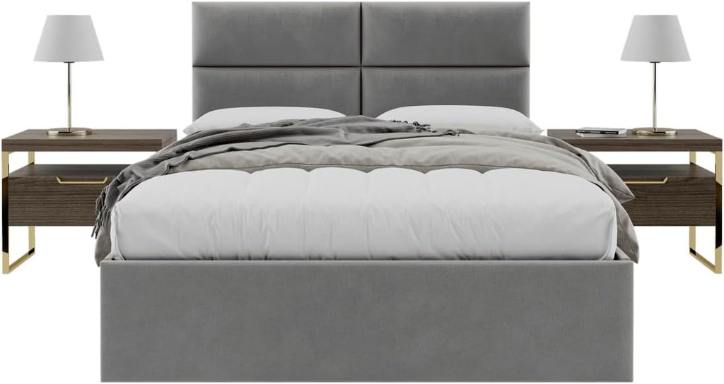 Vänt Upholstered Wall Panels - Queen/Full Size Wall Mounted Velvet Headboards - Velvet Smoke Grey - Set of 4 Panels (Each Individual Panel 30'x11.5')