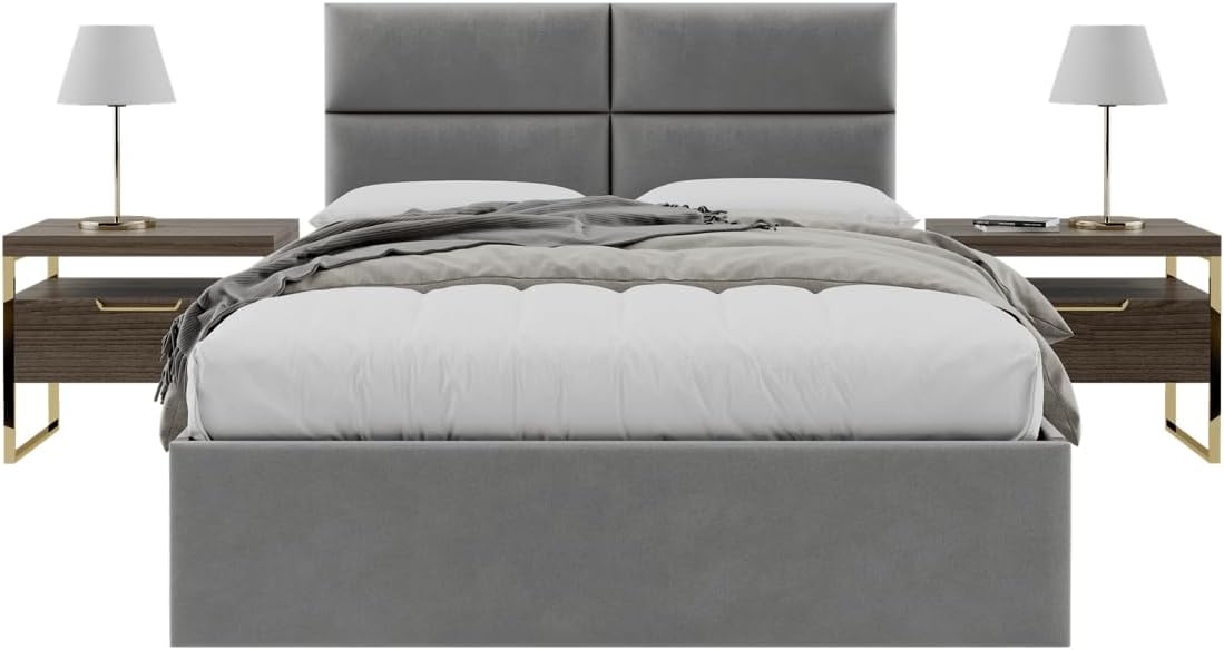 Vänt Upholstered Wall Panels - Queen/Full Size Wall Mounted Velvet Headboards - Velvet Smoke Grey - Set of 4 Panels (Each Individual Panel 30'x11.5')
