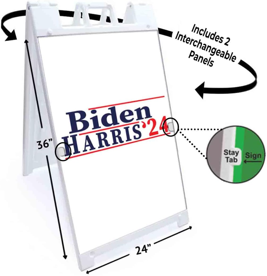Biden Harris 2024 (24' X 36') Deluxe A-Frame Signicade, Includes 2 Removable Panels & Stand | Election, Political, Democrat, Vote
