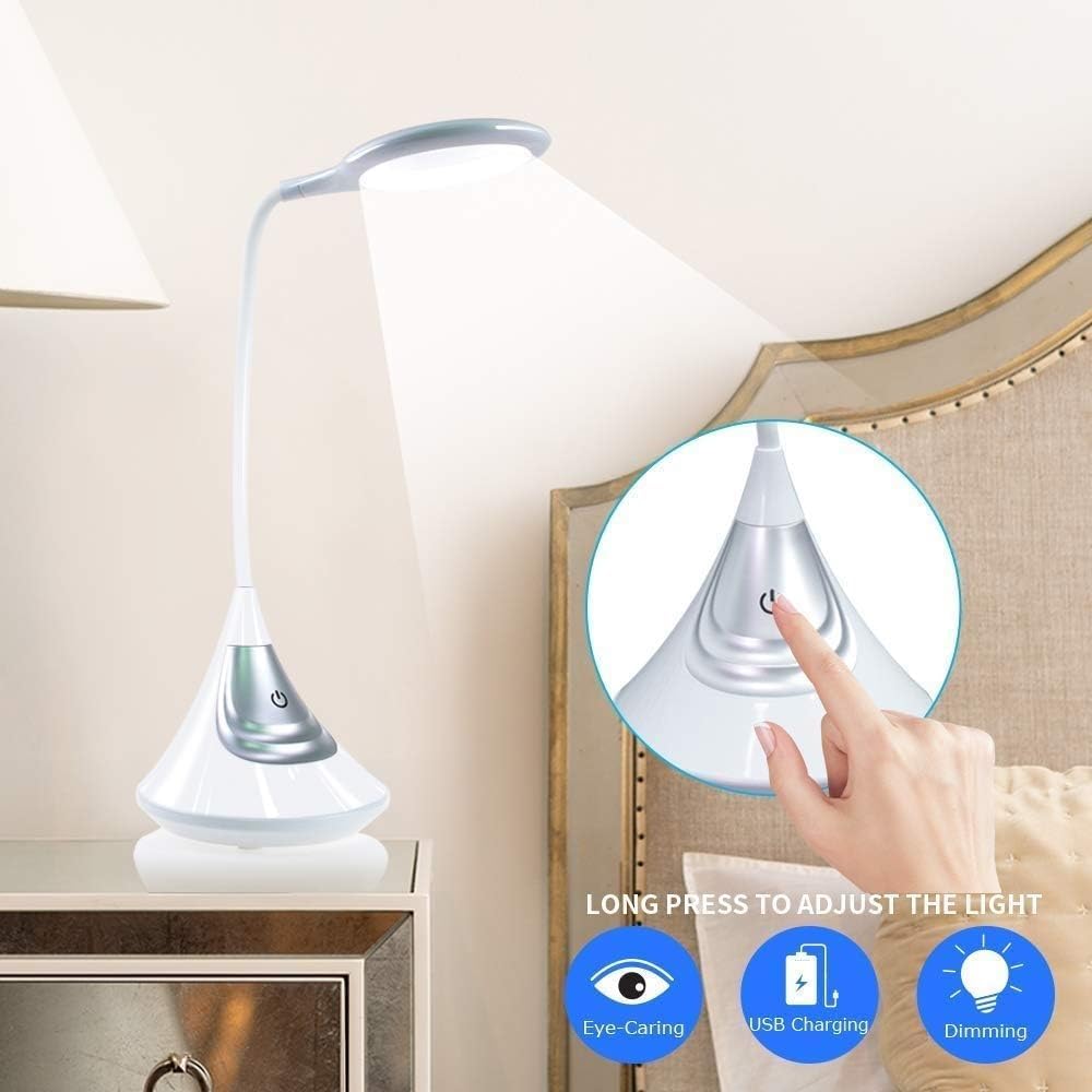 Desk Rechargeable, Eye-Caring Dimmable Table Lamp,Contact Control Bedside for Books/Bedroom/Kids