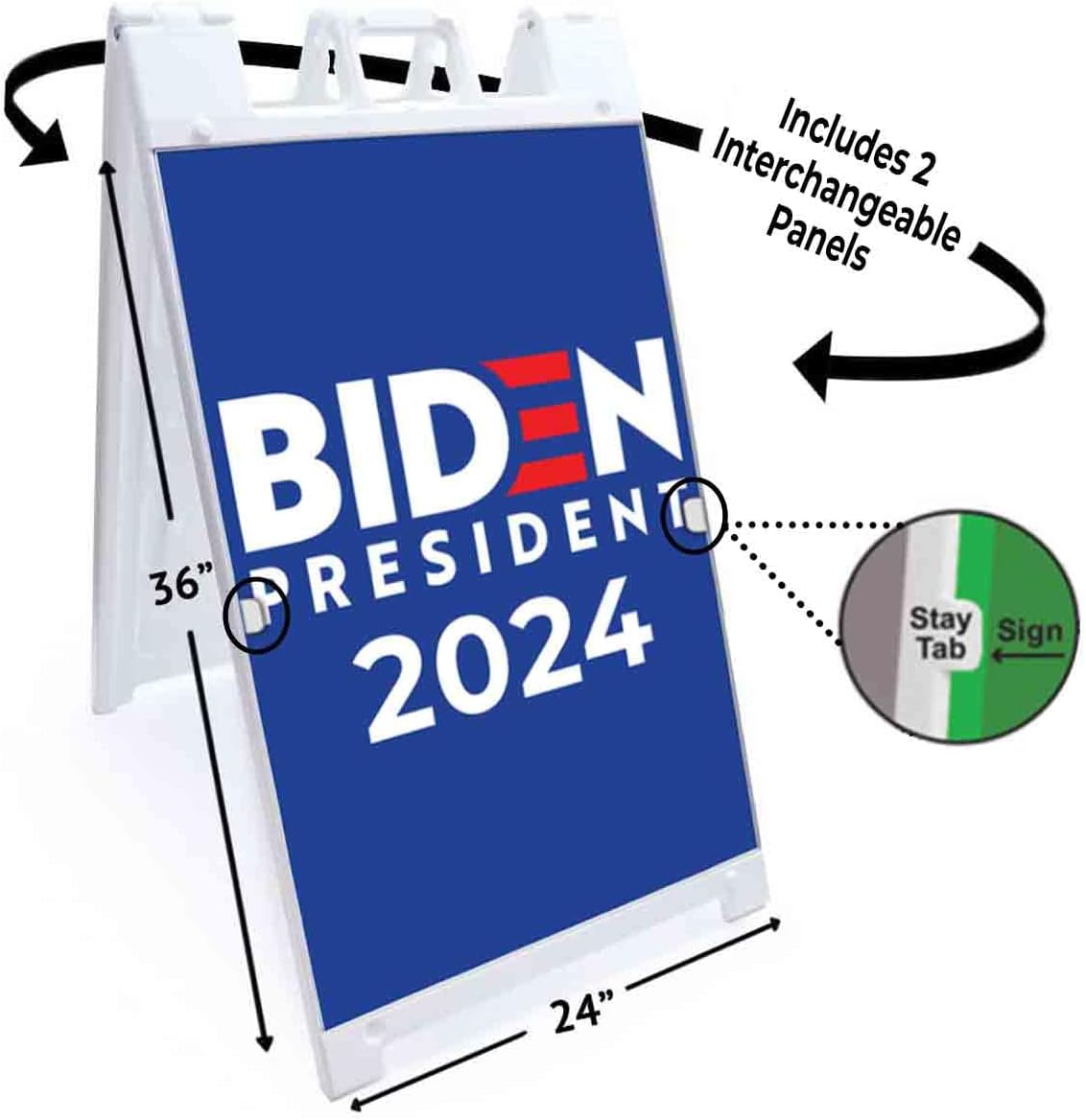 Biden 2024 (24' X 36') Deluxe A-Frame Signicade, Includes 2 Removable Panels & Stand | Election, Political, Democrat, Vote