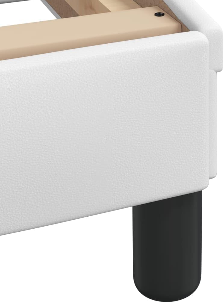 Queen Upholstered Bed Frame White Faux Leather 59.8'x79.9' with Headboard and Wave Design Platform Style for Modern Bedroom Furniture