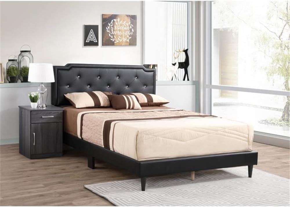 Glory Furniture Deb Velvet Upholstered Queen Bed in Black