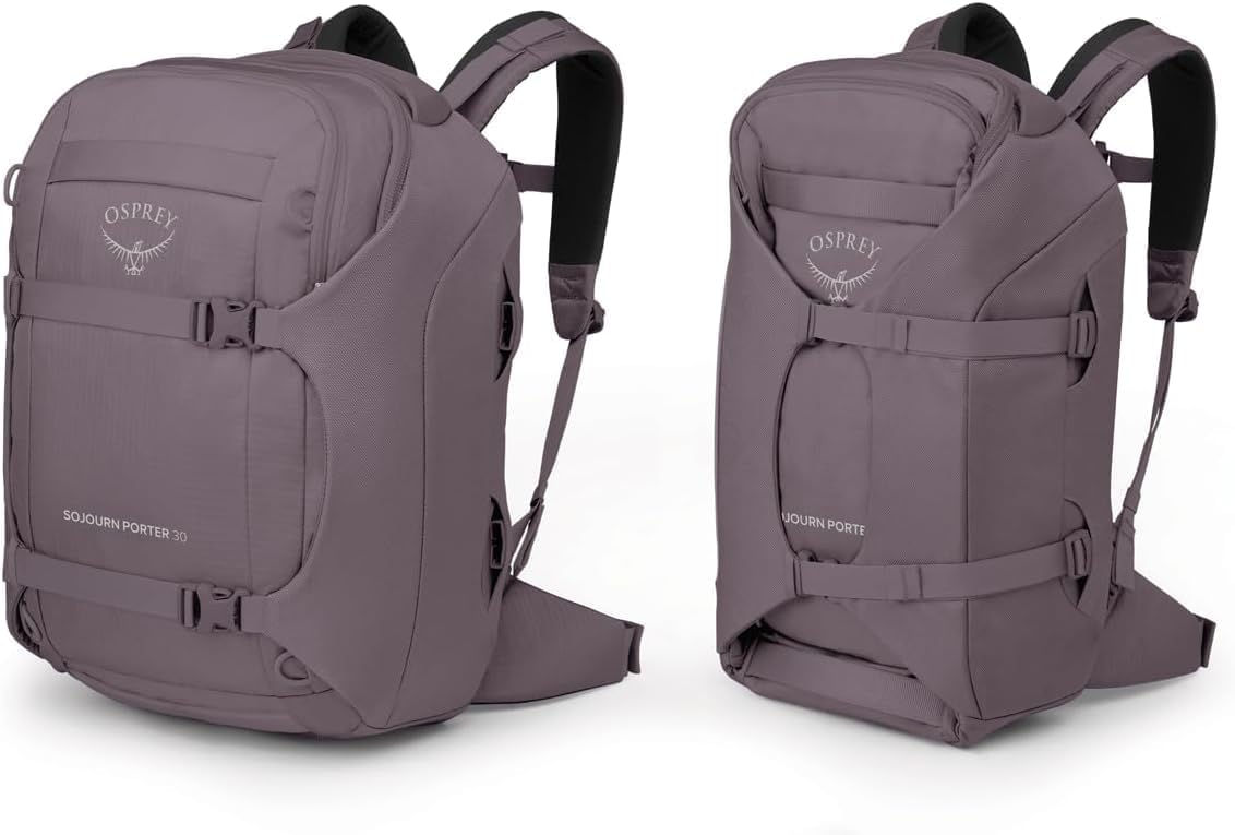 Osprey Sojourn Porter 30L Travel Backpack - Carry-On Compliant Luggage with StraightJacket Compression and Padded Laptop Sleeve - Durable Pack for International or Urban Travel, Graphite Purple