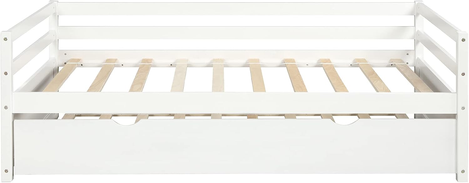 Harper & Bright Designs Convertible Twin Size Daybed with Trundle - Space-Saving Metal Frame Set in Crisp White Finish, Includes Twin Trundle Bed for Guest Room or Dorm