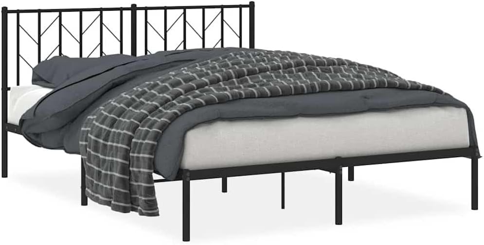 Queen Bed Frame Metal Platform Bed Frame with Headboard Black 59.1'x78.7' Sturdy Steel Construction Underbed Storage Space for Bedroom Guest Room