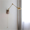 Wall Sconces, Pull Chain Switch LED Wall Light Fixtures Copper Long Arm Walnut Home Indoor Lighting Nordic Modern Wandlamp Luminaria(B)