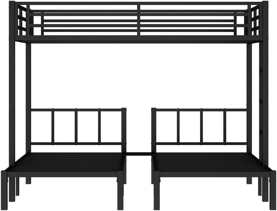 Twin Over Twin & Queen Bunk Bed, with Safety Guardrails,Space-Saving/Noise Reduced,Black (Black + Metal-1)