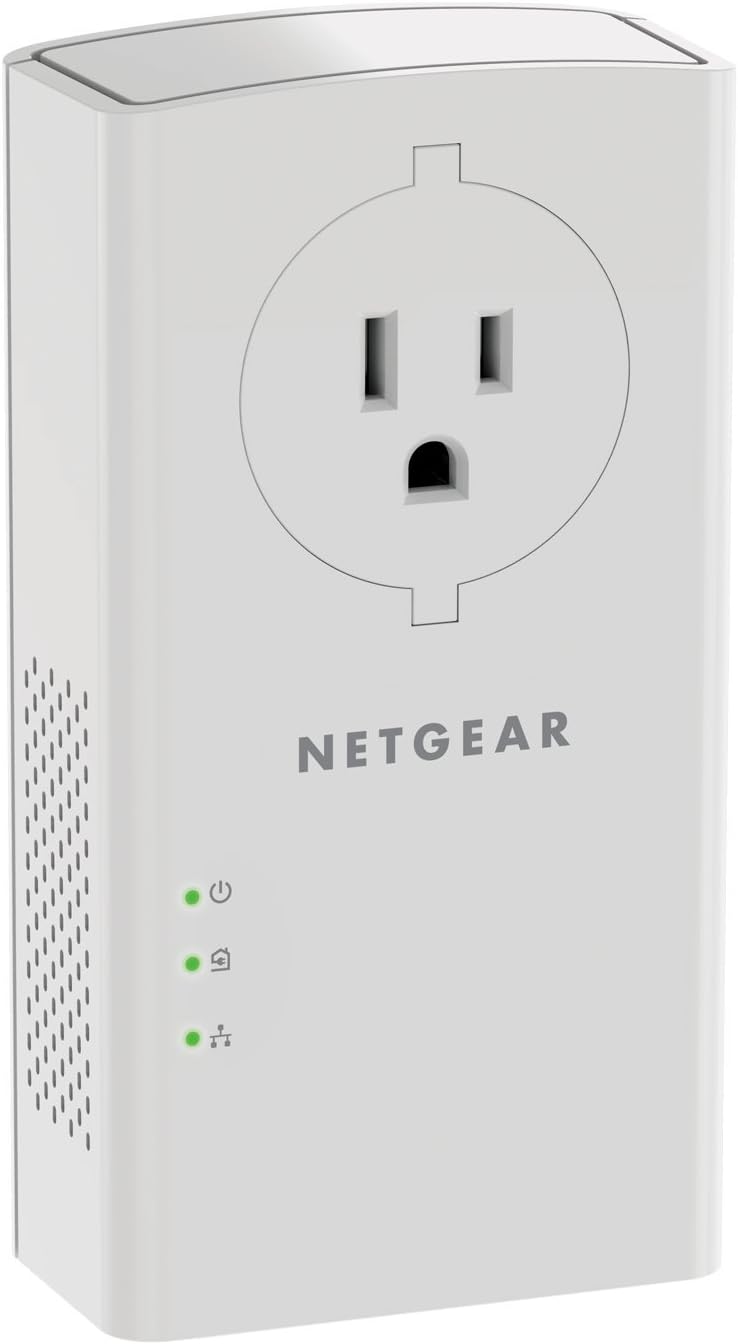 NETGEAR Powerline Adapter Kit, 2000 Mbps Wall-Plug, 2 Gigabit Ethernet Ports with Passthrough + Extra Outlet (PLP2000-100PAS), uses Your existing Internet Service via Household Wiring