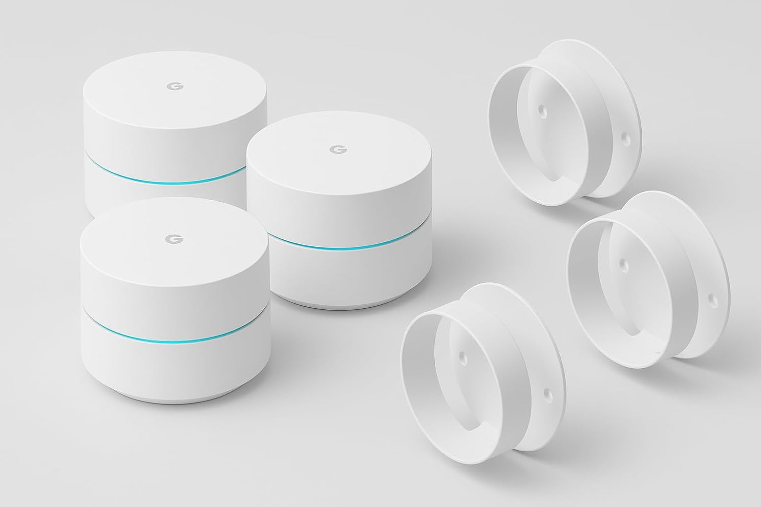 Google WiFi - AC1200 - Mesh WiFi Router System Bundle (3-Pack) + 3 Wall Mounts for Google - 4500 Sq Ft Coverage - Retail Packaging - Easy Setup, Seamless Signal for Smart Home Devices - Snow