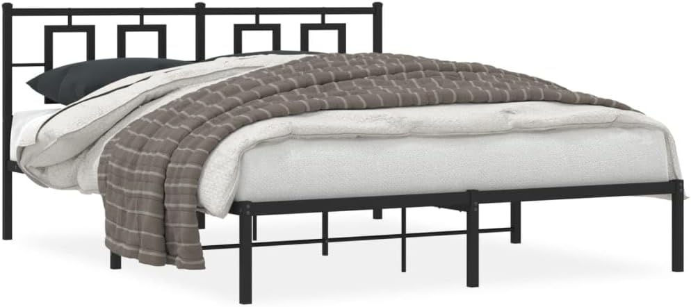 Metal Bed Frame with Headboard Queen Size Black Steel Platform Bedframe 59.1'x78.7' Sturdy Underbed Storage Space for Bedroom Furniture