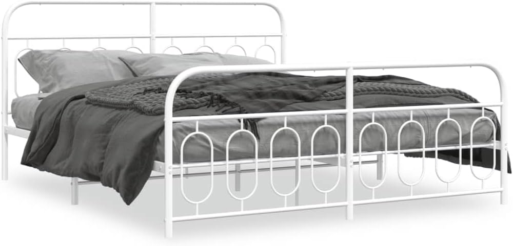 White Steel Full Bed Frame Rectangular Modern Design with Under Bed Storage and Breathable Material, Sturdy Metal Frame for Bedroom, Durable Support and Easy Assembly