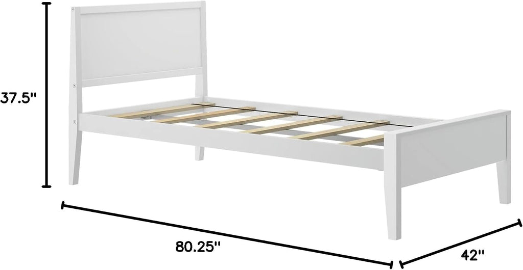 Max & Lily Twin Bed Frame with Panel Headboard, Solid Wood, White