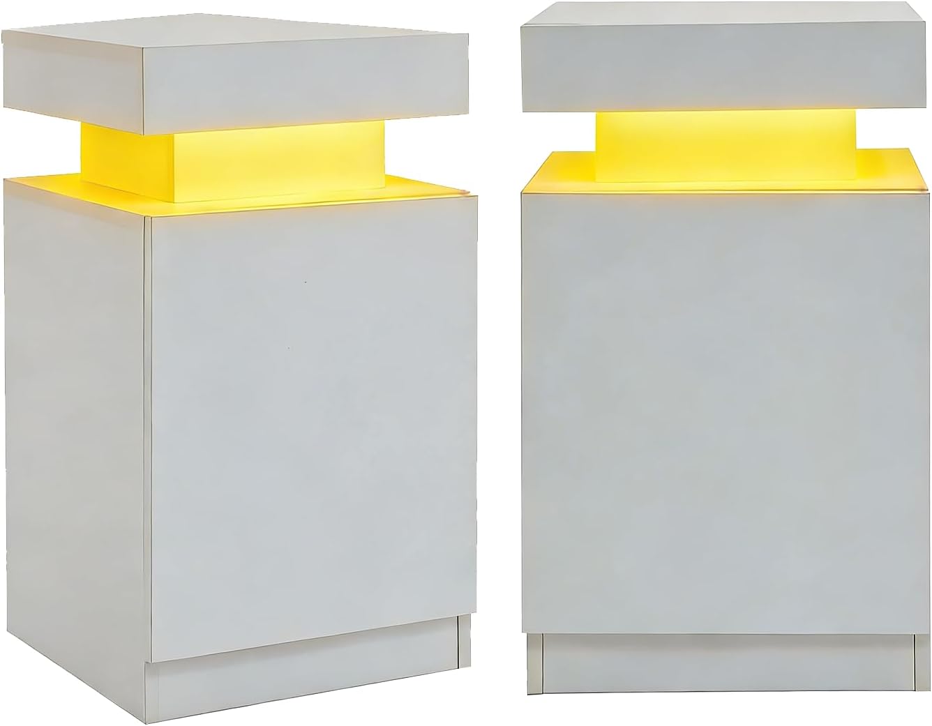 Nightstand with LED Lights Set of 2, 2 Pieces Bedside Tables with Storage Cabinet, Modern End Tables for Bedroom, White