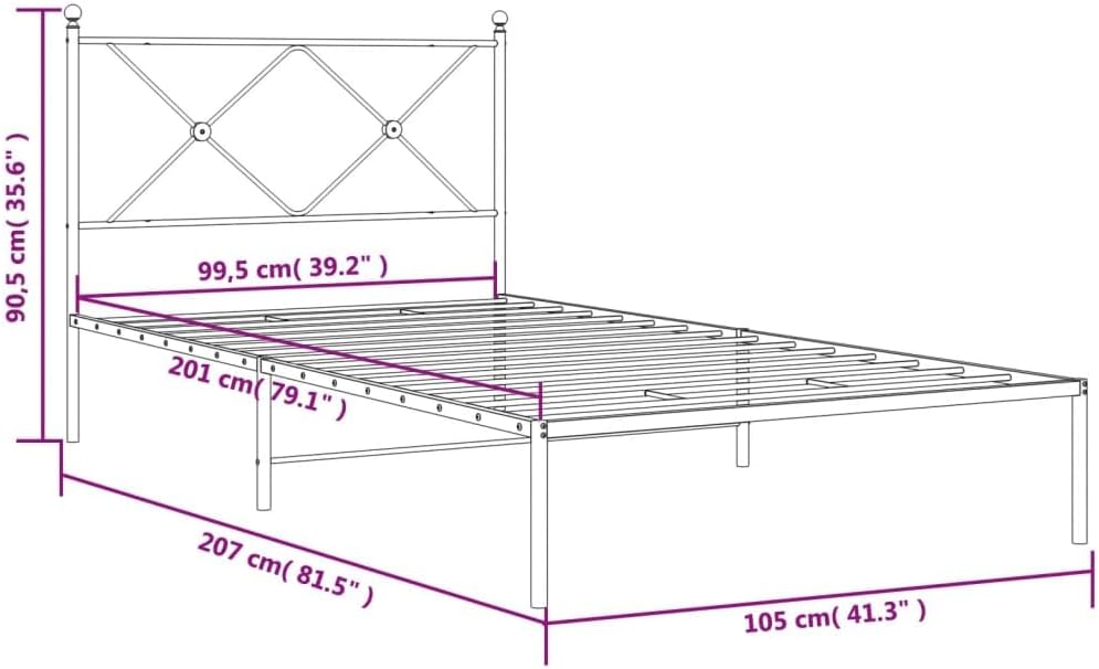Metal Bed Frame with Headboard White Queen/Twin Size Steel Platform Bed Frame 39.4'x78.7' No Mattress Needed Sturdy Bedframe with Underbed Storage for Bedroom Furniture