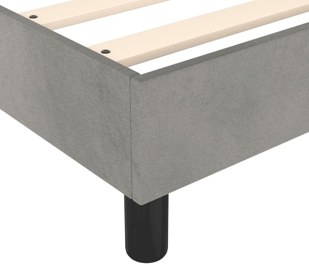 Light Grey Velvet Upholstered King Size Bed Frame with Sturdy Engineered Wood and Plywood Structure Minimalist Design for Bedroom Furniture Comfortable Height Elegant Style