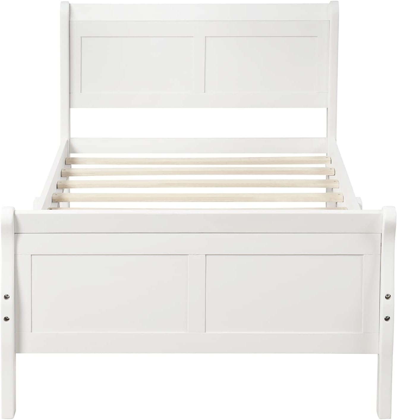 Twin Bed Frame, Twin Bed Headboard Wood Platform Bed White Twin Easy Assembly Bedroom Decor Set Noise Free