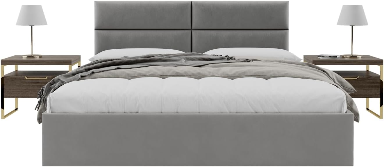 Vänt Upholstered Wall Panels - King/Cal King Size Wall Mounted Velvet Headboards - Velvet Smoke Grey - Twin/King - Set of 4 Panels (Each Individual Panel 39'x11.5')