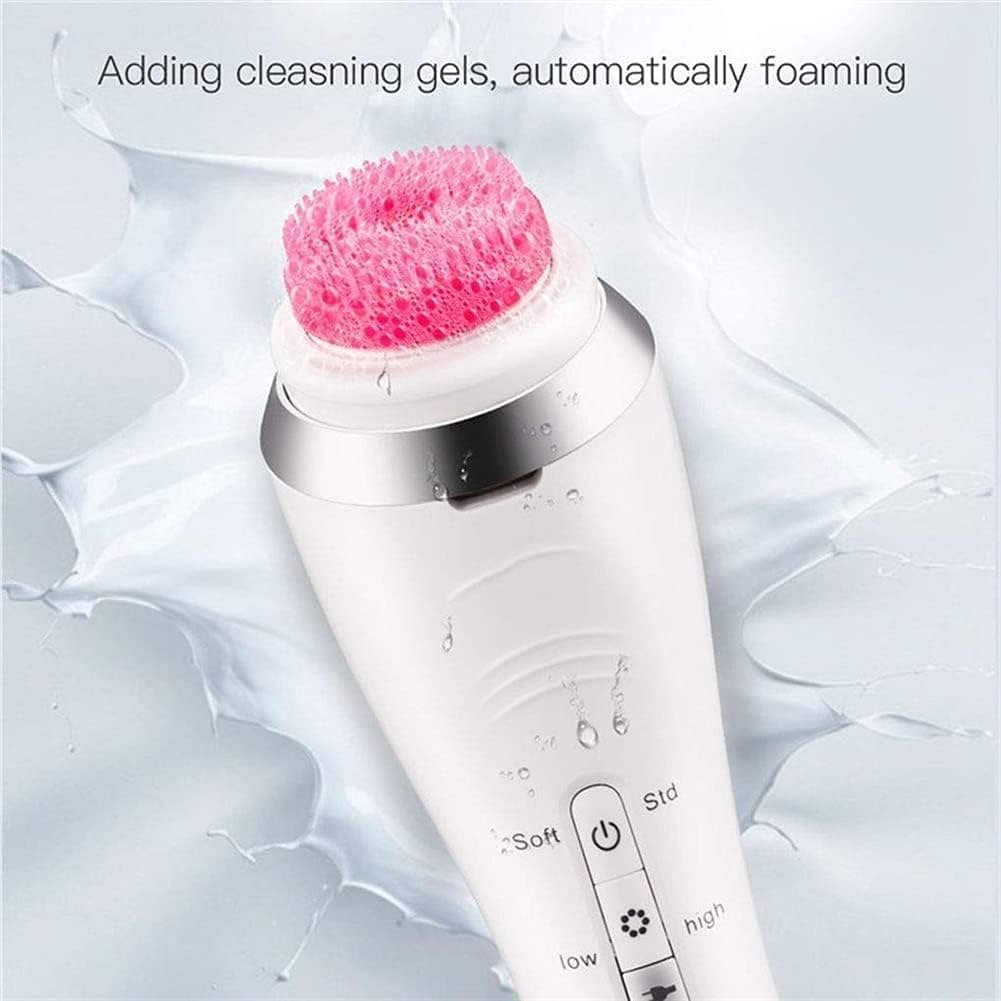 Facial Cleansing Brush, Waterproof Electric Face Cleansing Brush Device for Deep Cleaning, Gentle Exfoliating, Massaging, Rechargeable Silicone Skin Wash Machine (White)