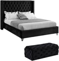 Home Square 2-Piece Set with Wing Back King Bed and Ottoman in Black