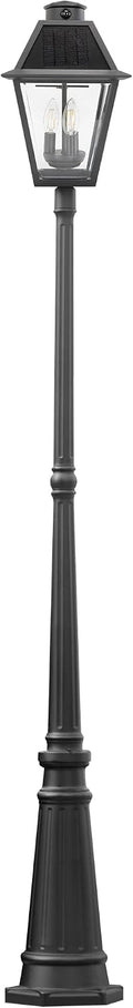 LUTEC Outdoor Solar Lamp Post Light with Motion Sensor, Dusk to Dawn Waterproof Pole Light with Three Modes, Exterior Vintage Black Solar Powered Street Light Fixtures for Garden, Patio, Pathway, Yard