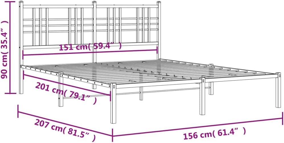Queen Bed Frame with Headboard Metal Platform Bed Frame Sturdy Steel Construction Underbed Storage Space Black 59.1'x78.7' for Bedroom Guest Room