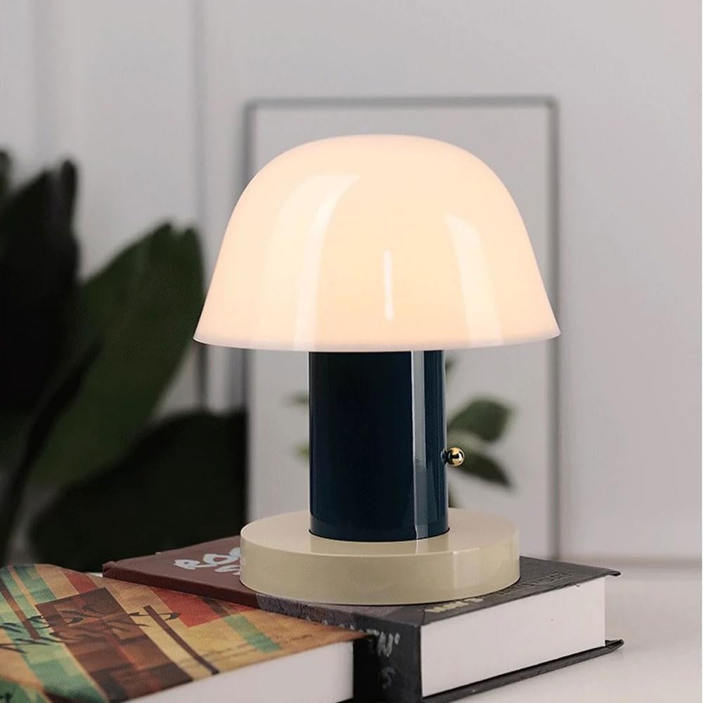 Scandinavian Vintage Bedroom Bedside StudyDesk Light Creative Warm Portable Touch Dimming Rechargeable Mushroom Shape Desk Lamp Boys Girls Room Table Lamp School Library Dormitory Lighting Fixture