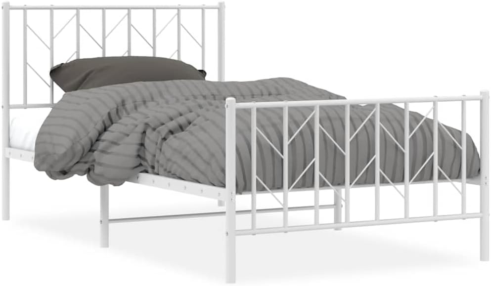White Metal Bed Frame Single Size with Under Bed Storage Sturdy Steel Platform Base Modern Minimalist Design for Bedroom Guest Room