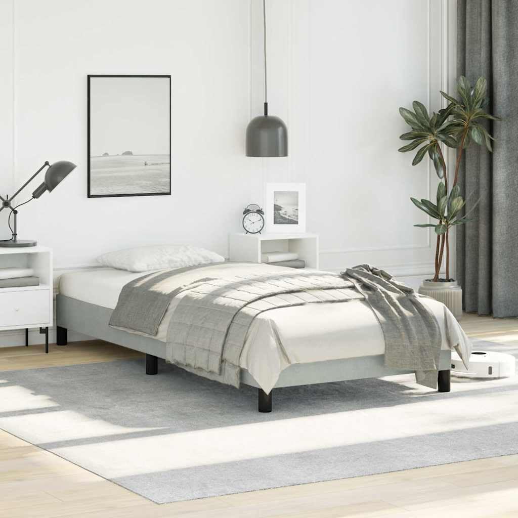 Light Gray Velvet Twin Bed Frame with Breathable Fabric Upholstered Platform Design Sturdy Engineered Wood Structure for Modern Bedroom Decor