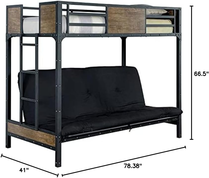 Furniture of America Baron Metal Twin Over Futon Bunk Bed in Black