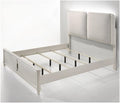 BOWERY HILL Wood Queen Bed with LED Lighting, Light Gray Boucle Headboard, Pearl White Finish, Acrylic Legs, Contemporary Style, Slat System, 91'L x 64'W x 62'H, Modern Bedroom Furniture