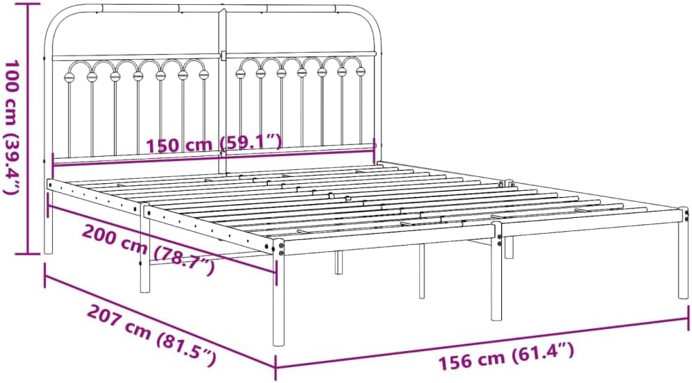 King Size Metal Bed Frame with Elegant Headboard, White Powder-Coated Steel Structure for Enhanced Support and Durability, 4-Piece Set for Modern Bedroom Decor