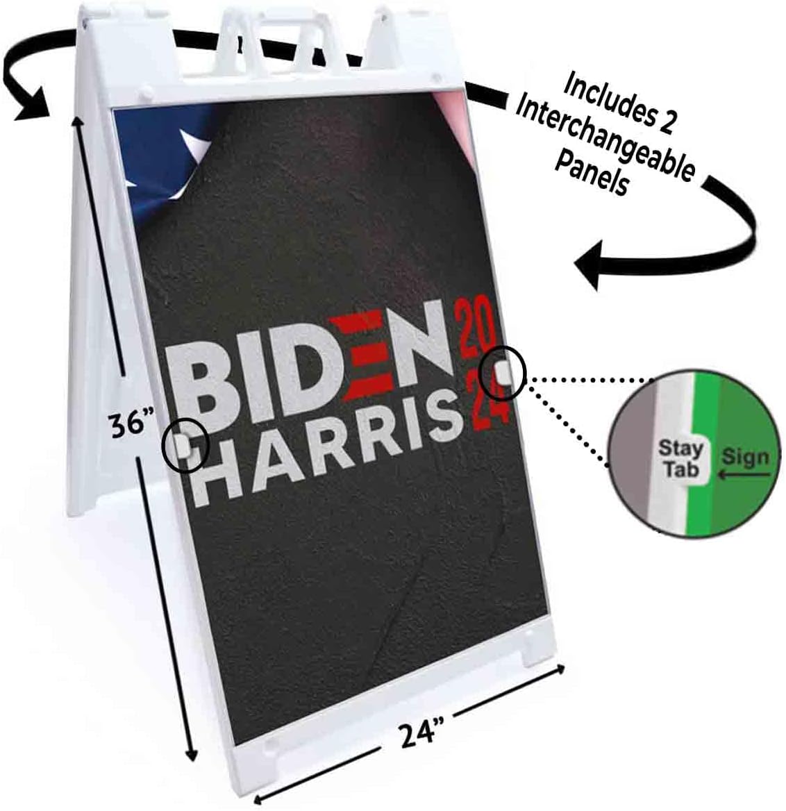 Biden Harris 2024 (24' X 36') Deluxe A-Frame Signicade, Includes 2 Removable Panels & Stand | Election, Political, Democrat, Vote