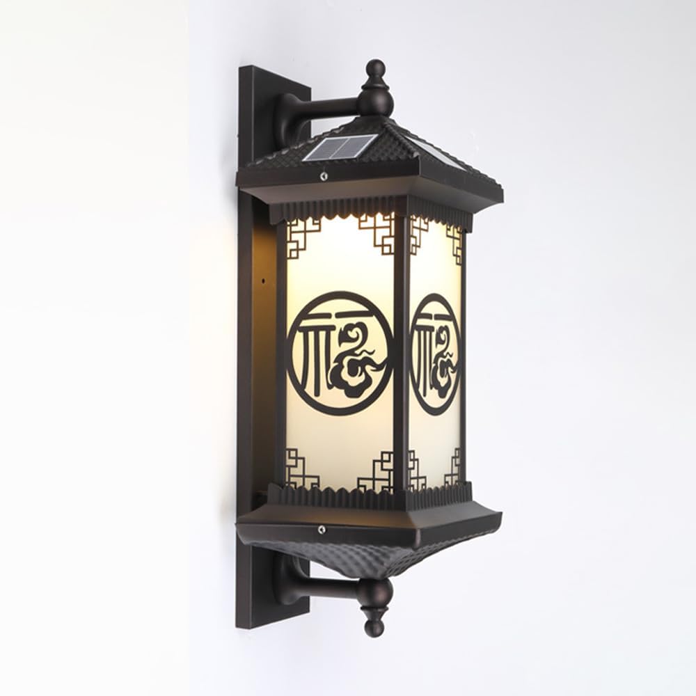 Outdoor Solar Wall Light Vintage Lantern Wall Sconce Cordless Solar Powered Wall Mounted Lamp Exterior Porch Lights Patio Fence Outside Sconces Wall Lighting Fixture