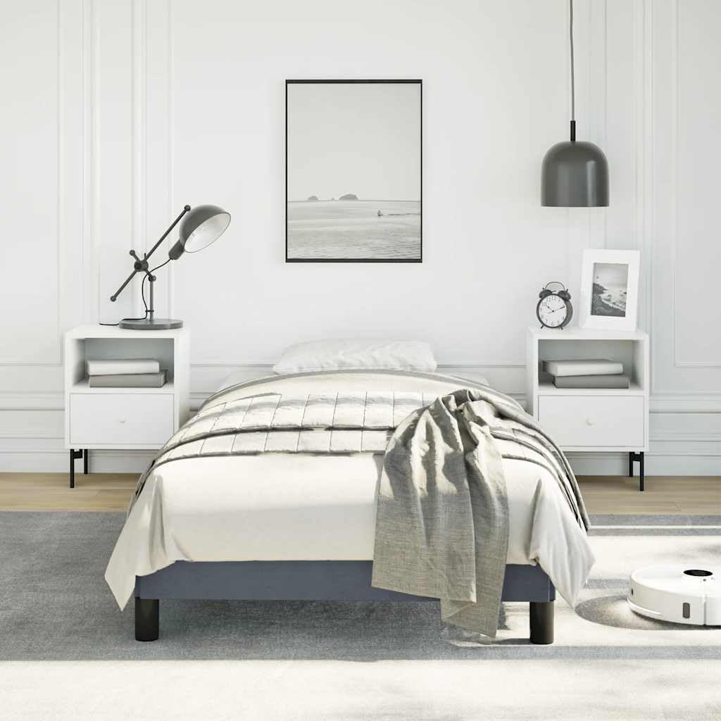 Modern Velvet Twin Bed Frame with Upholstered Headboard Dark Gray Fabric Platform Bed Sturdy Engineered Wood Structure for Bedroom Guest Room Kids Room
