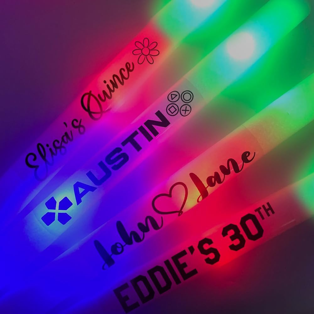 Pack of 100, Custom LED Party Foam Light Sticks for Wedding, Birthdays, Guests, Party, DJ, Concerts, Festivals, Events, 3 Color Lighting Modes Batteries 16'